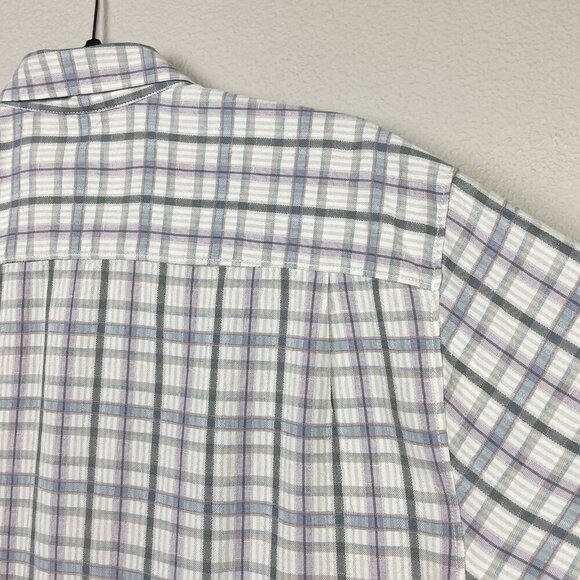 Tommy Bahama Men's Medium 100% Silk Short Sleeve Collared Shirt Plaid Cream - Picture 15 of 16